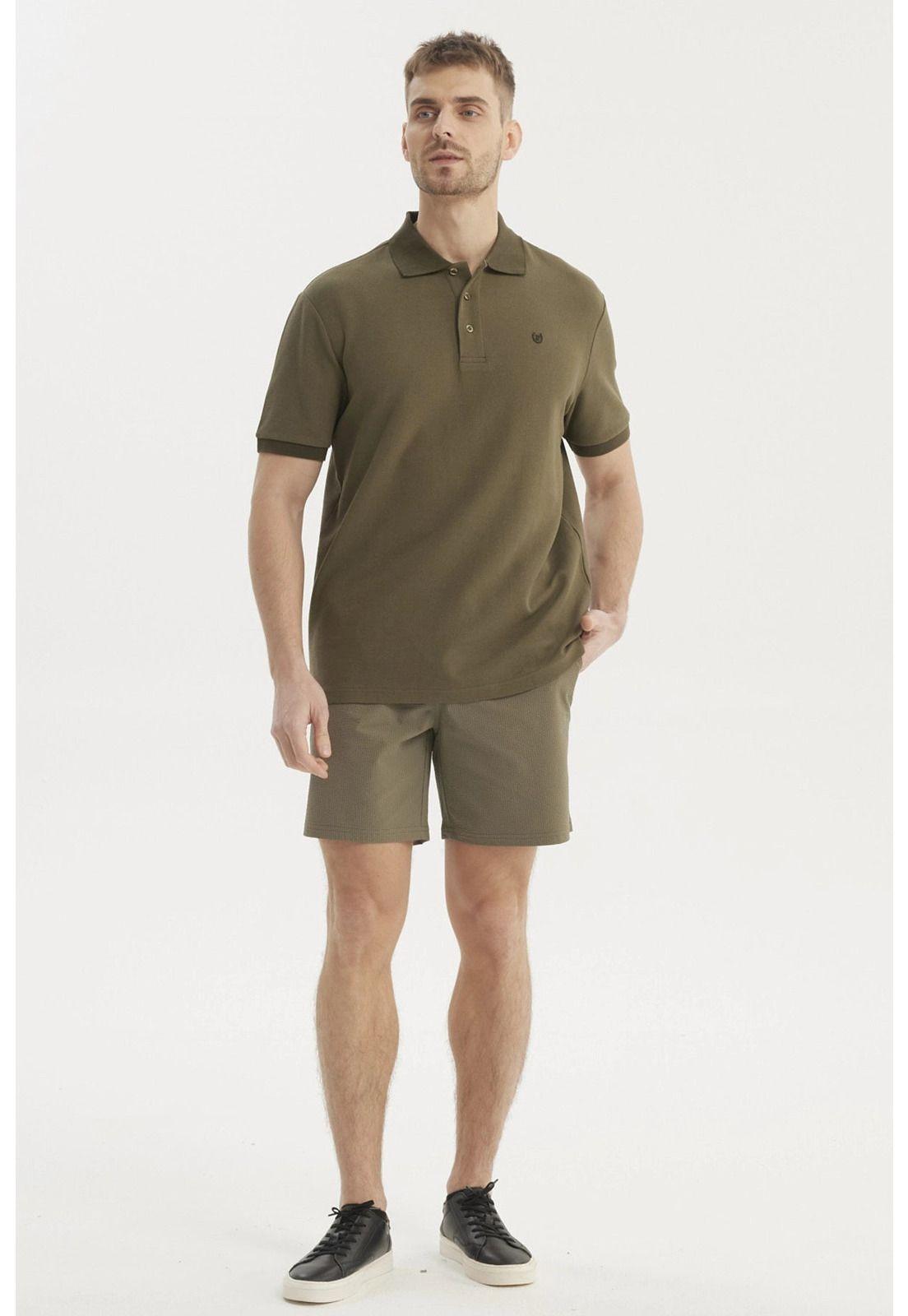 Polera Hombre Pique Wafle Con Botones Verde Olivo-3