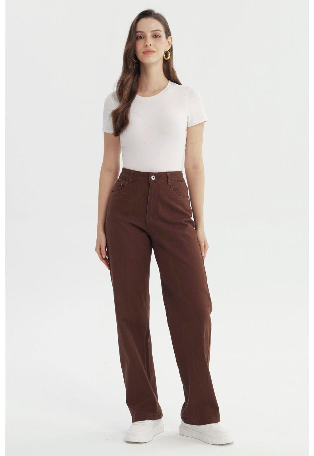 Jeans Mujer Calce Recto Marron-3