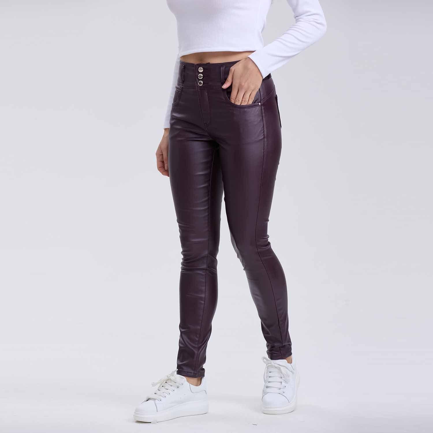 Jeans Mujer Push Up 3 Botones Berenjena-1