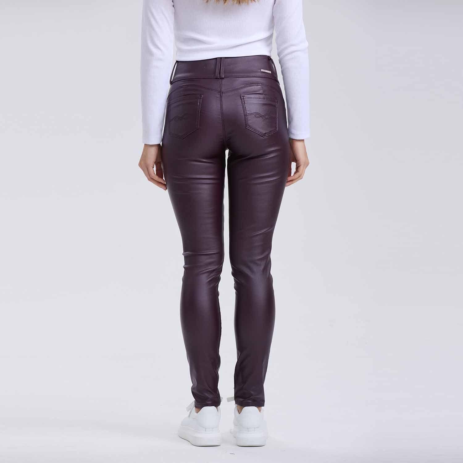 Jeans Mujer Push Up 3 Botones Berenjena-2