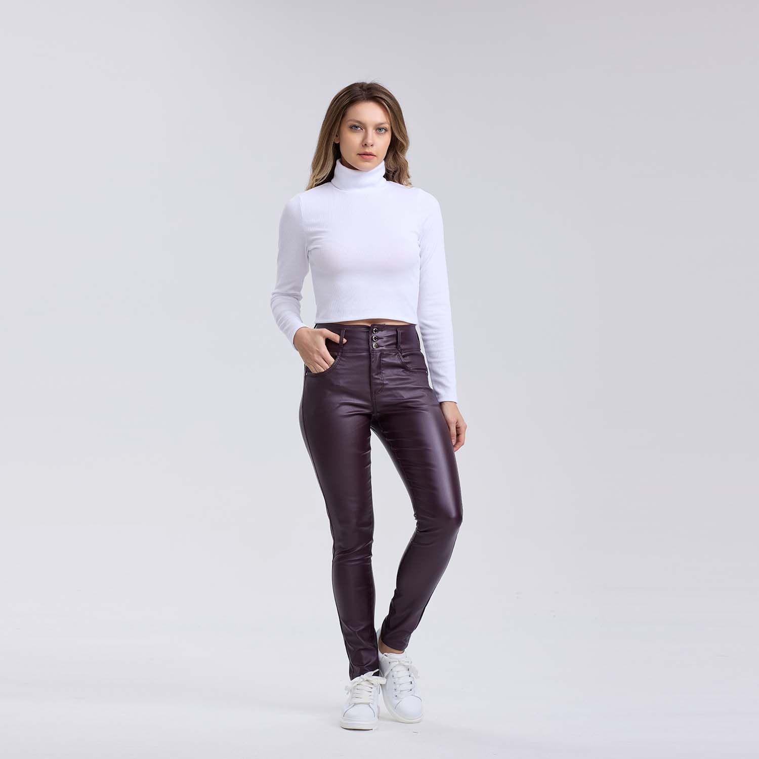 Jeans Mujer Push Up 3 Botones Berenjena-3