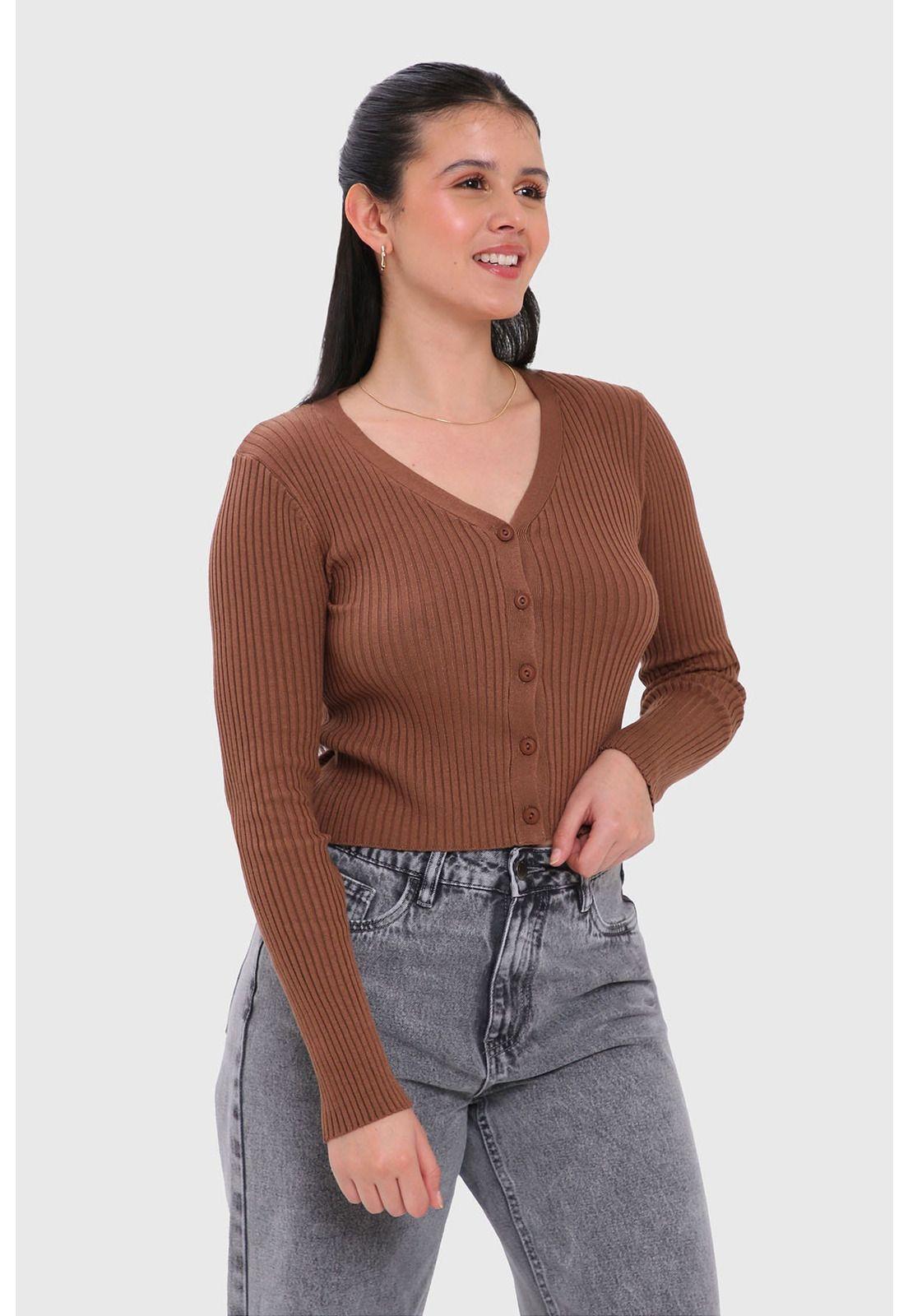 Sweater Mujer Cropped Café-1