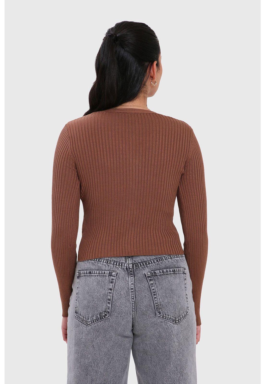 Sweater Mujer Cropped Café-2