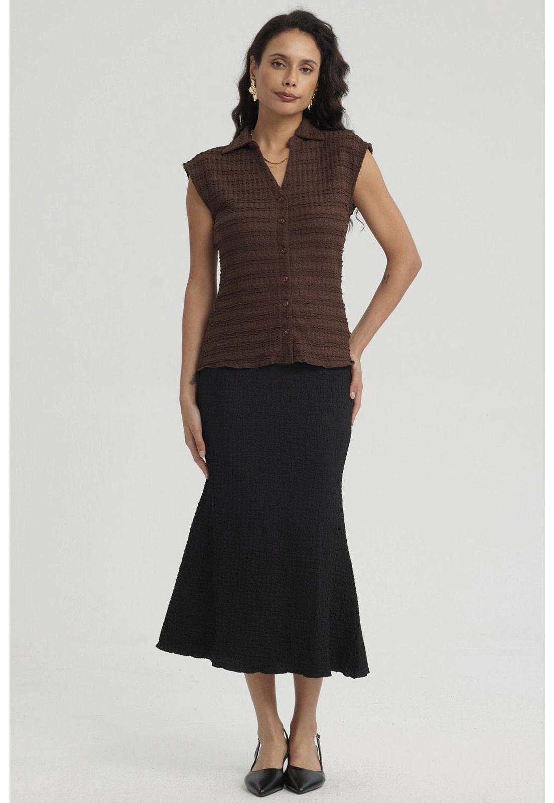 Polera Mujer Textura Abotonada Negro-0