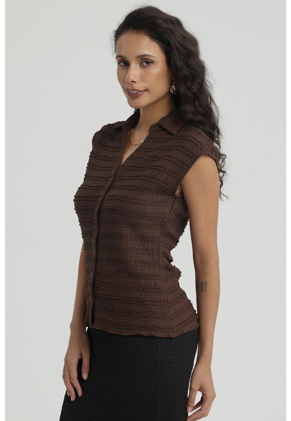 Polera Mujer Textura Abotonada Negro-2