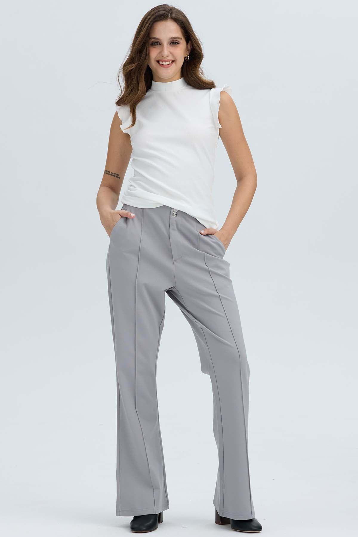 Pantalón Mujer 2 Botones Gris-0