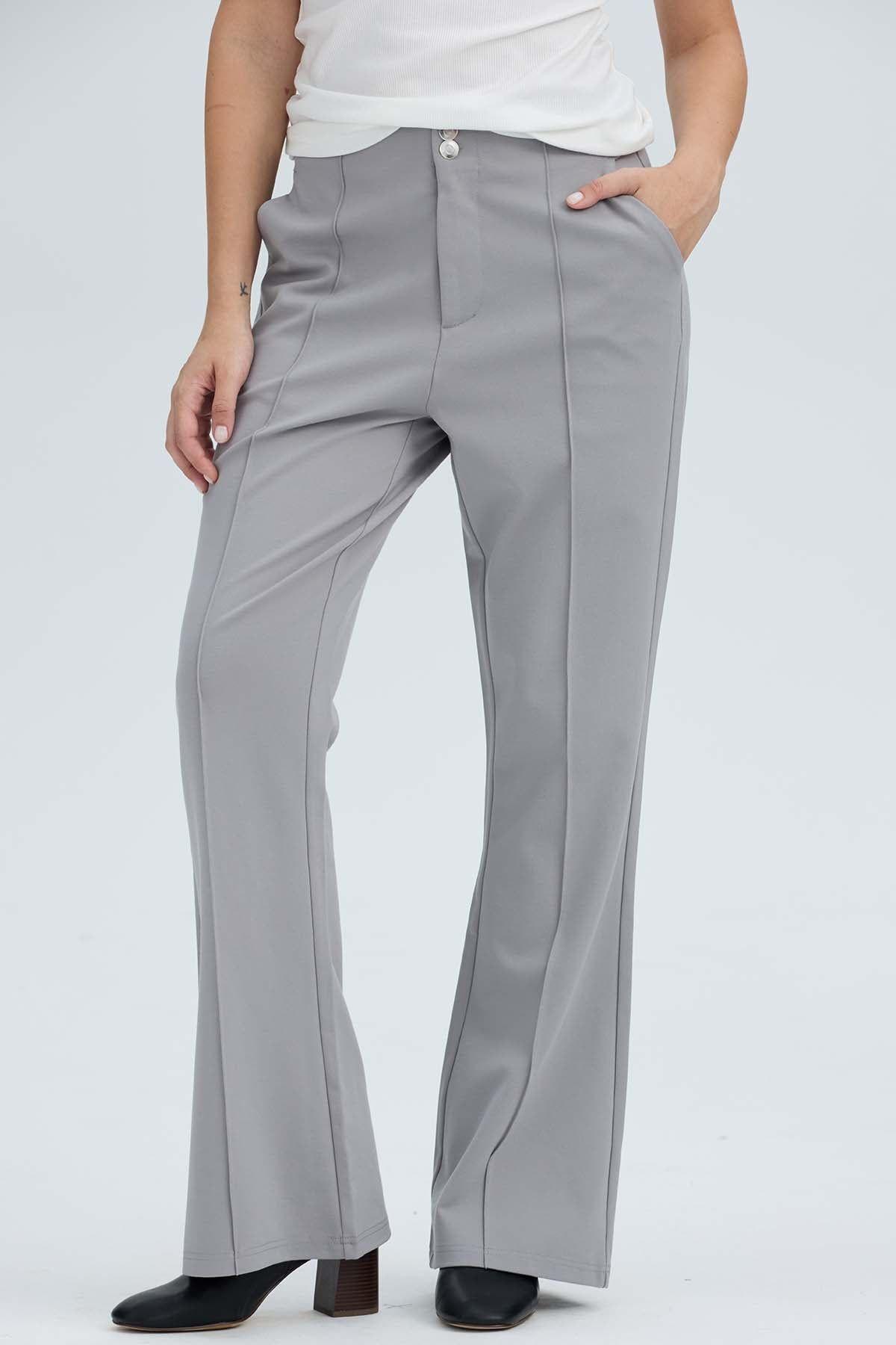 Pantalón Mujer 2 Botones Gris-1