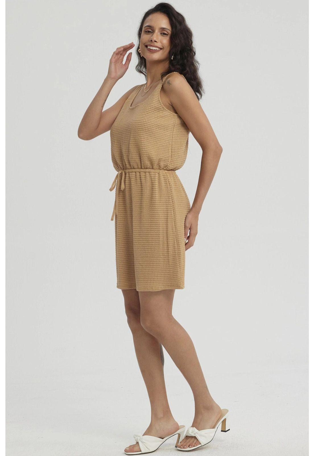 Vestido Mujer Corto Cordón Camel-5