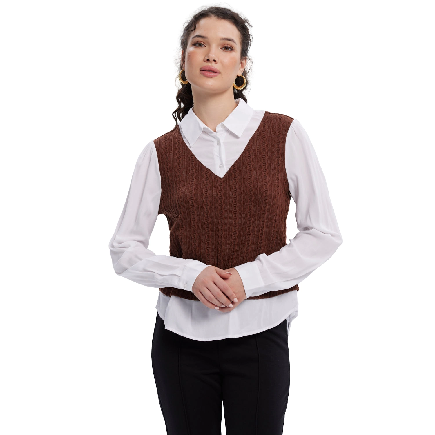 Sweater Mujer Aplicación Blusa Cafe Oscuro-2