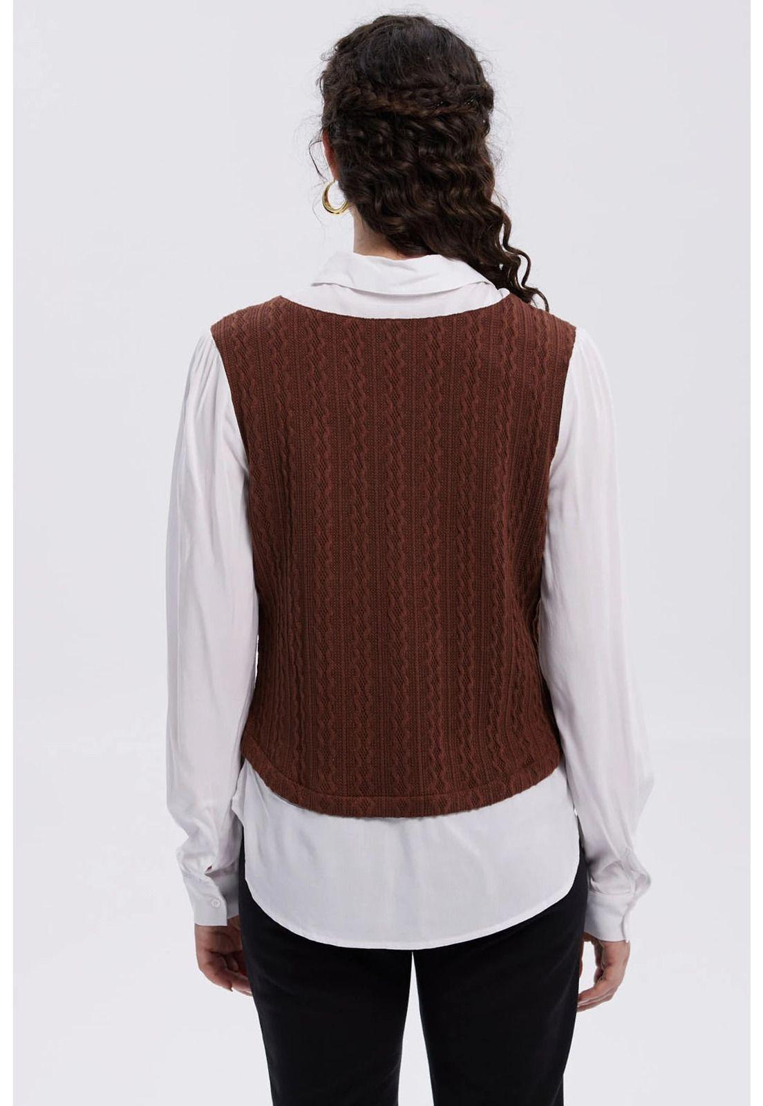 Sweater Mujer Aplicación Blusa Café Oscuro-2