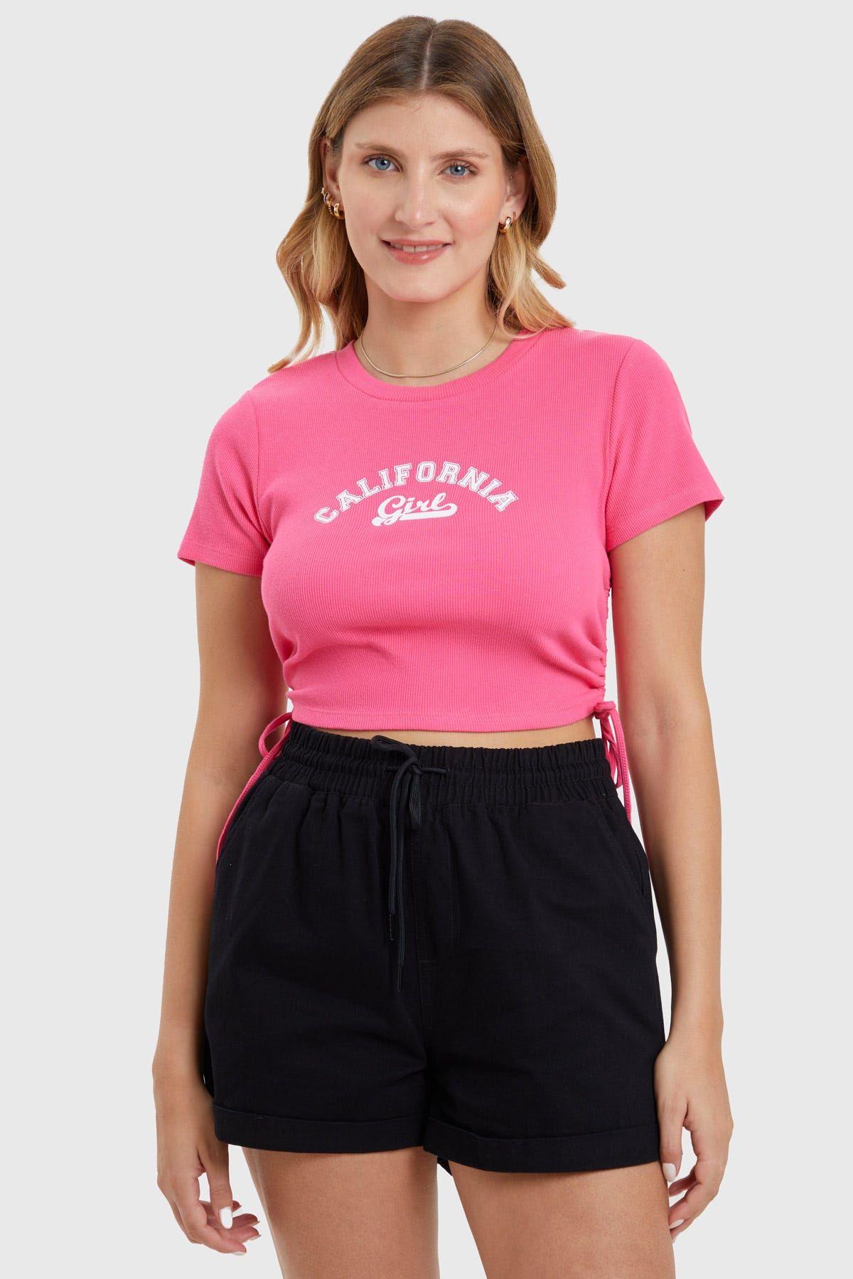 Polera Mujer Top Frunces Fucsia-0
