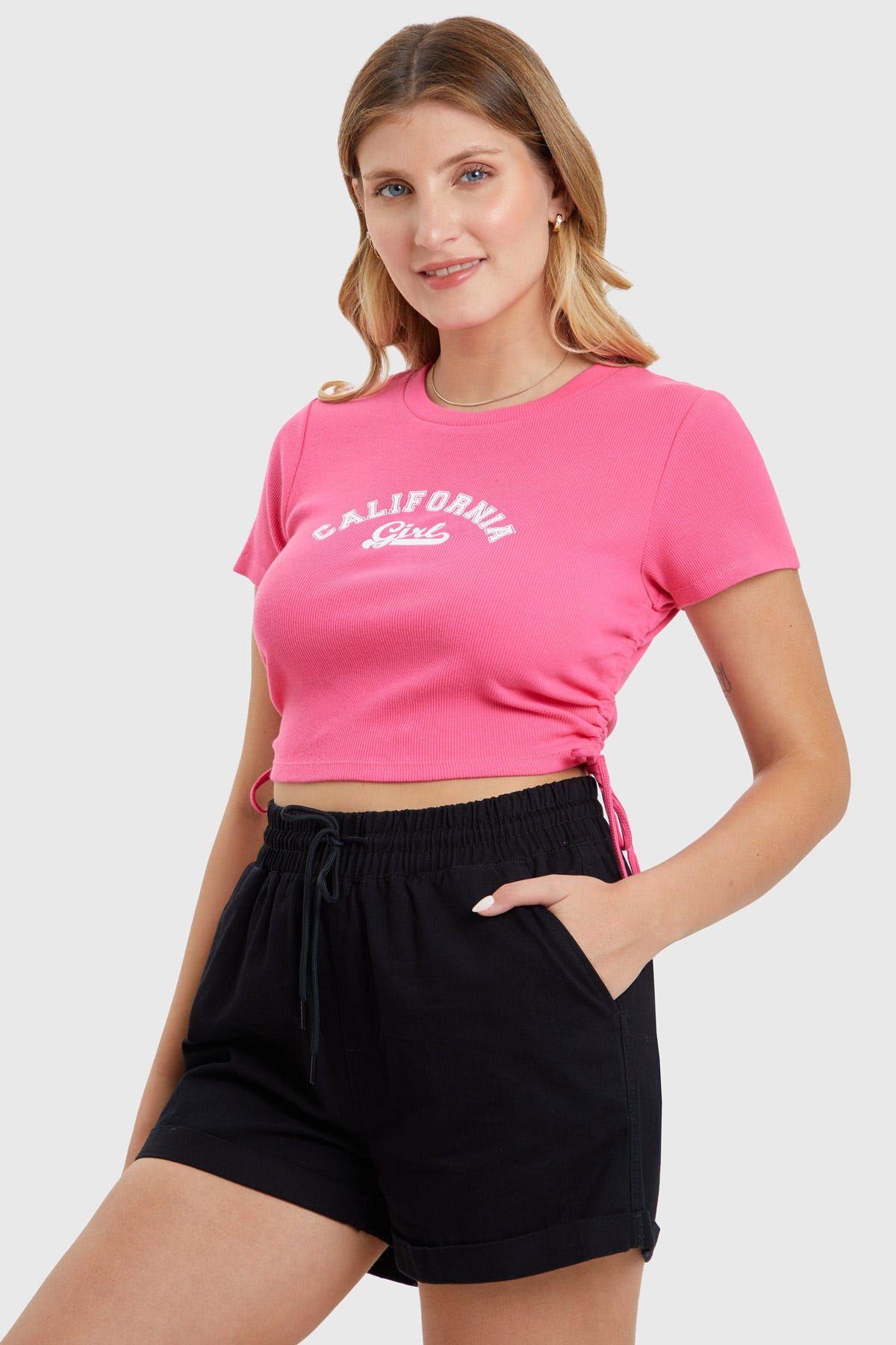 Polera Mujer Top Frunces Fucsia-1