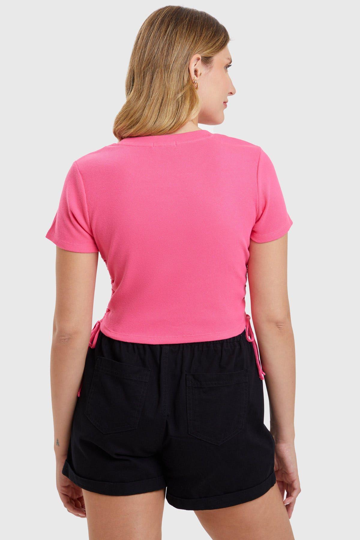 Polera Mujer Top Frunces Fucsia-2