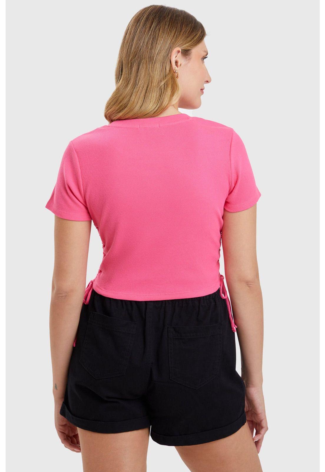 Polera Mujer Top Frunces Fucsia-2