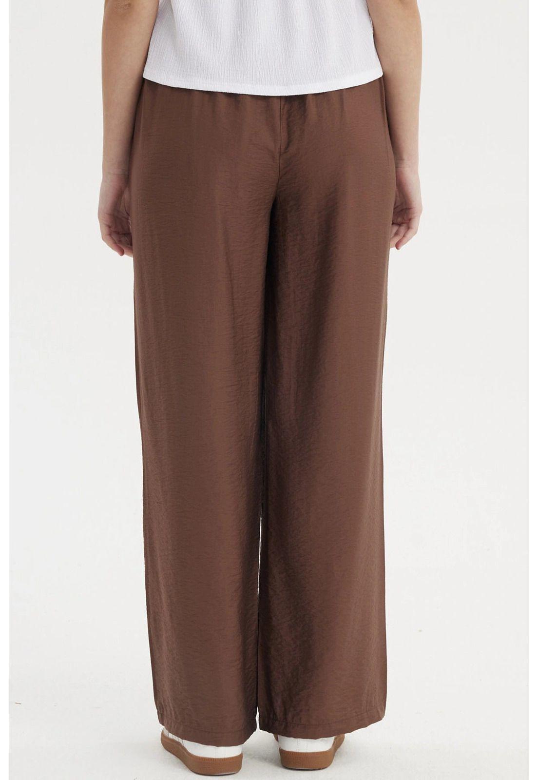 Pantalón Mujer Wide Leg Viscosa Pretina Cordón Café-2