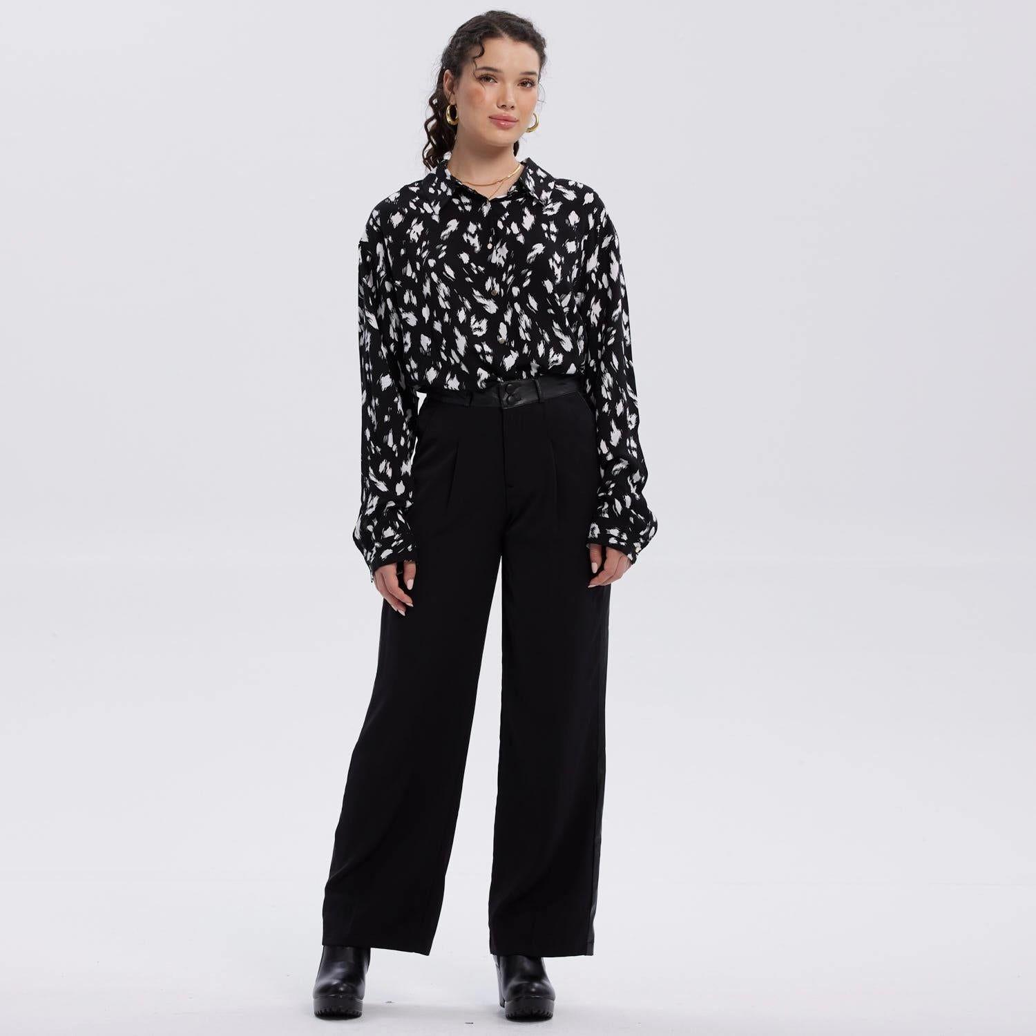 Pantalón Mujer Aplicación Pu Pretina Negro-3