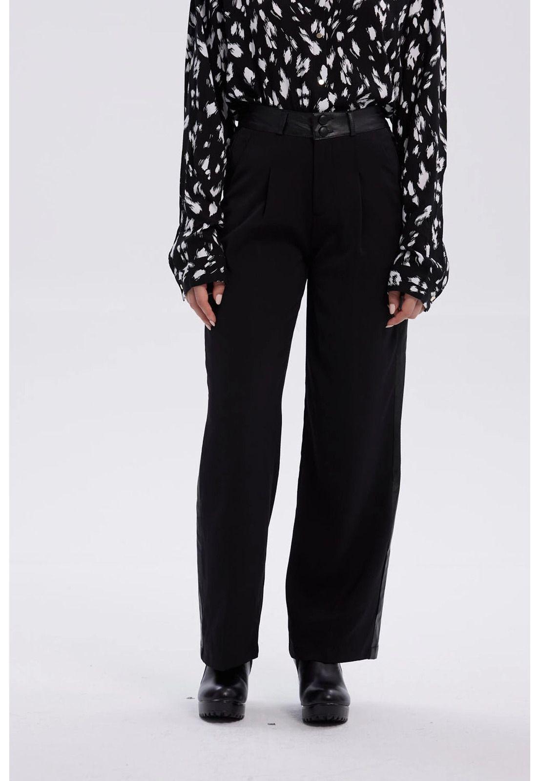 Pantalón Mujer Aplicación Pu Pretina Negro-0