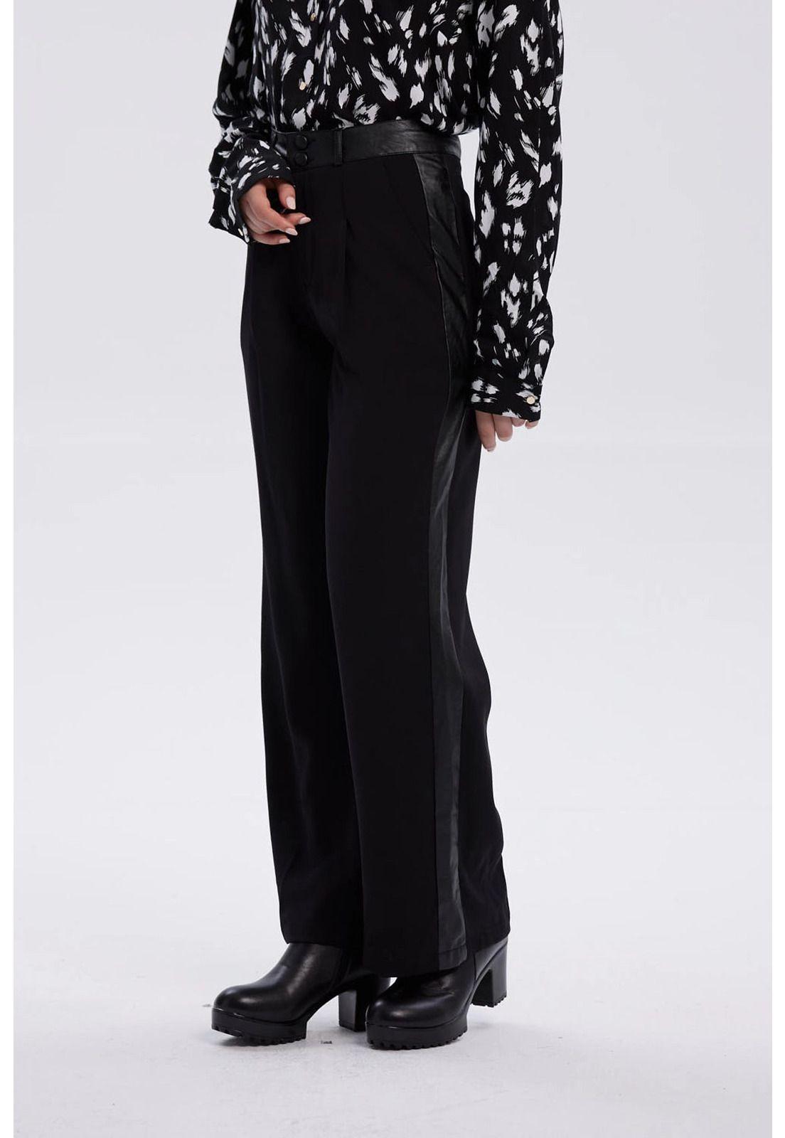 Pantalón Mujer Aplicación Pu Pretina Negro-1