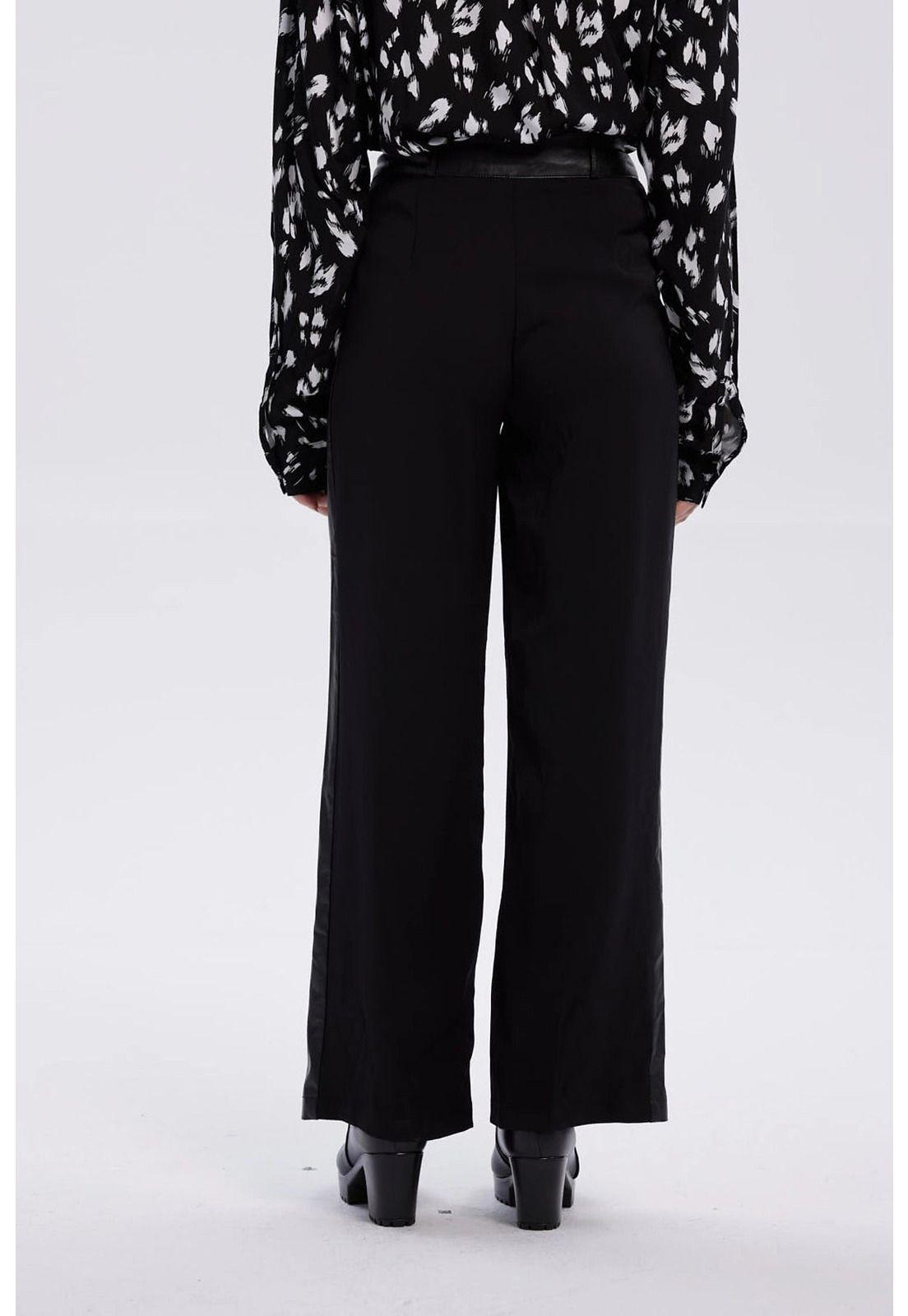 Pantalón Mujer Aplicación Pu Pretina Negro-2