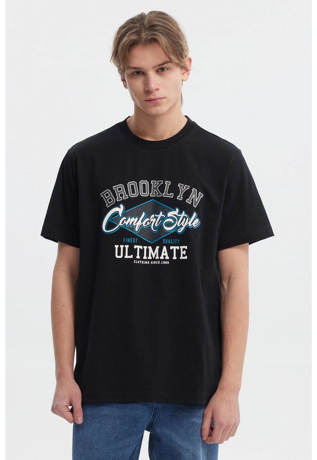 Polera Hombre Regular Fit Print College Negro-0