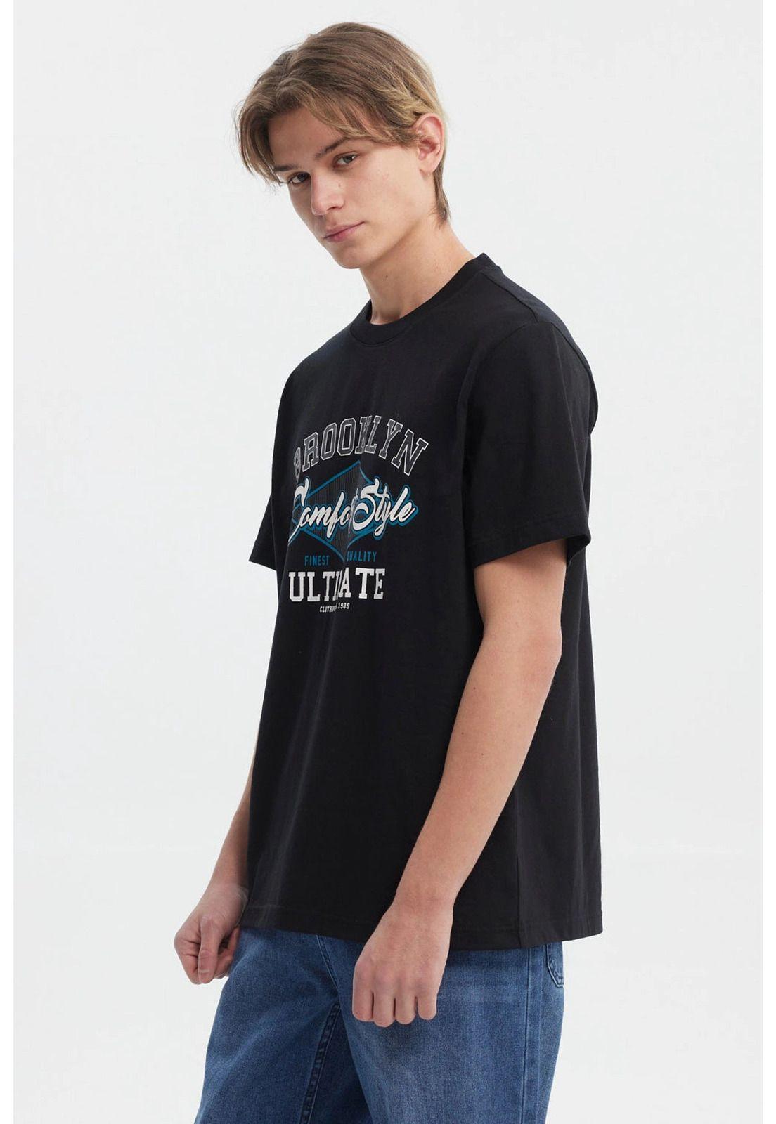 Polera Hombre Regular Fit Print College Negro-1