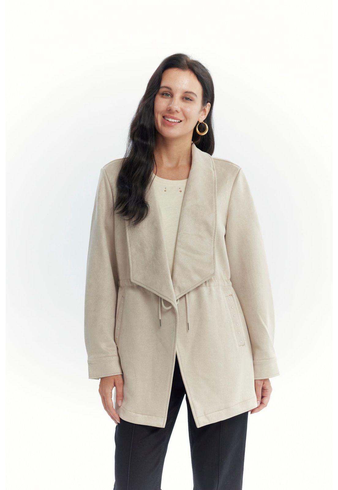 Chaqueta Mujer Lisa Casual Beige-0