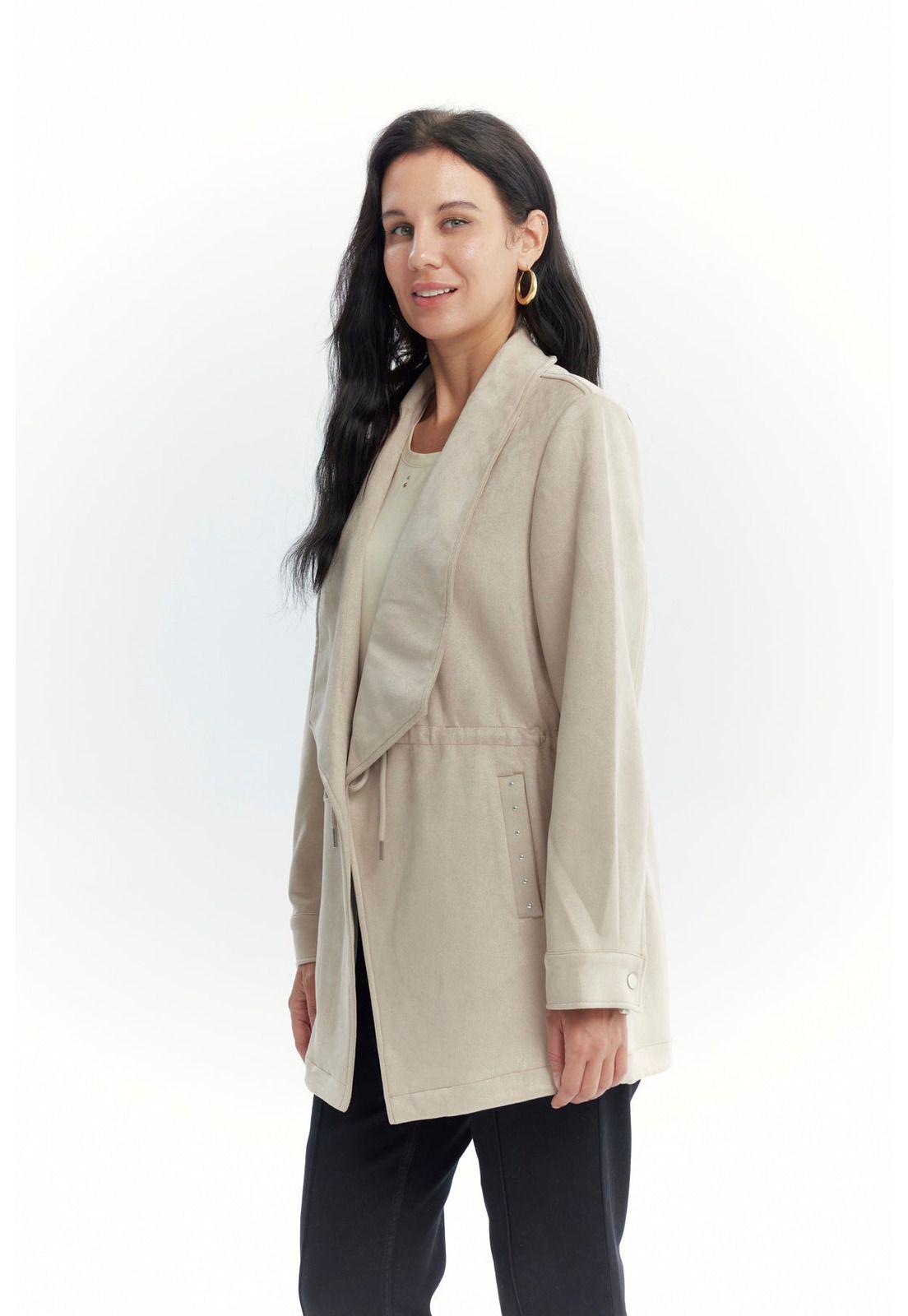 Chaqueta Mujer Lisa Casual Beige-1