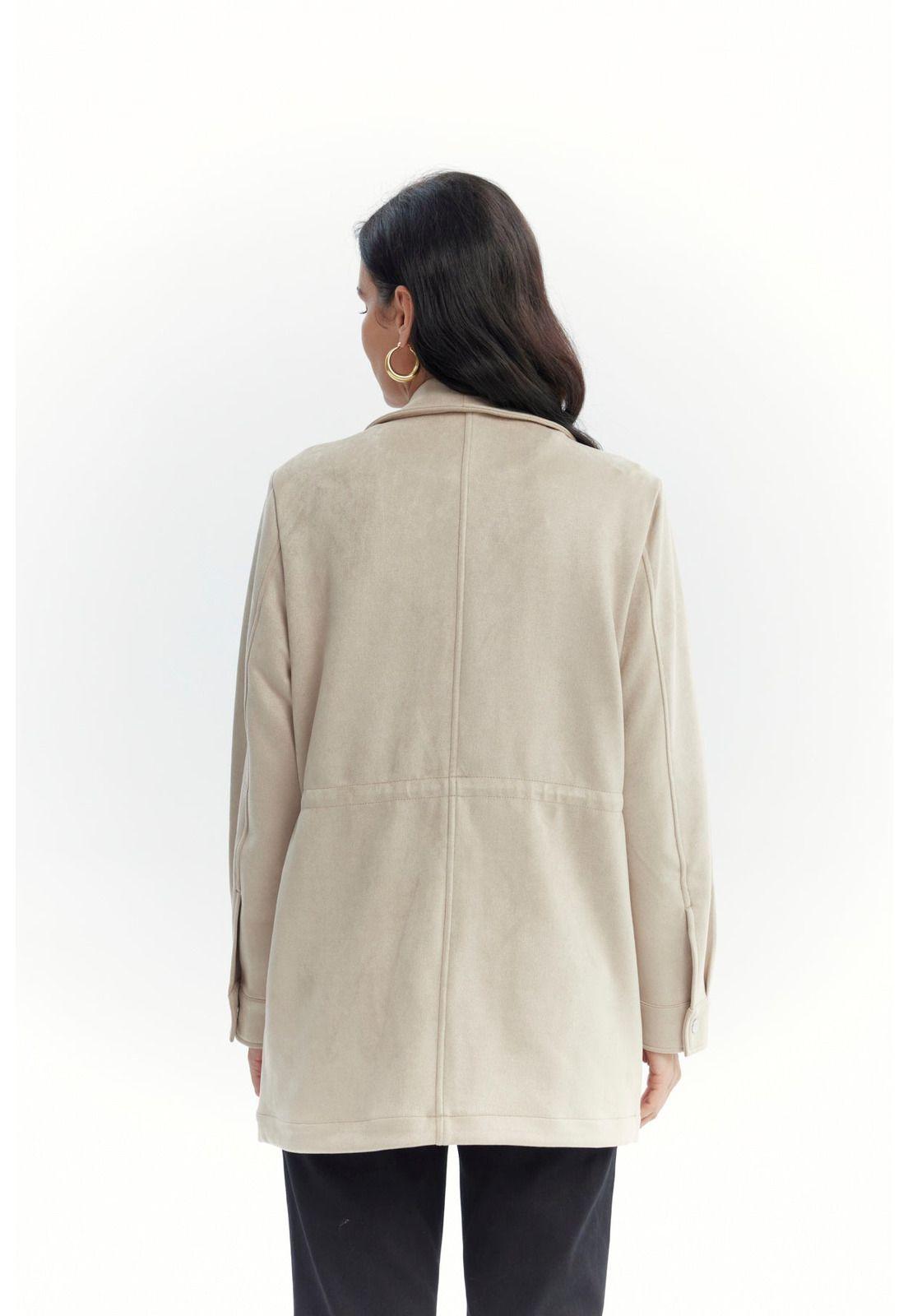 Chaqueta Mujer Lisa Casual Beige-2