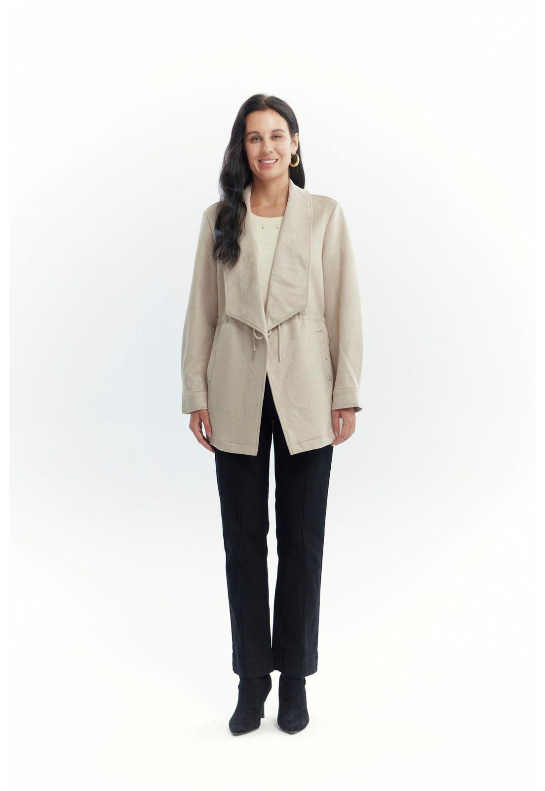 Chaqueta Mujer Lisa Casual Beige-3