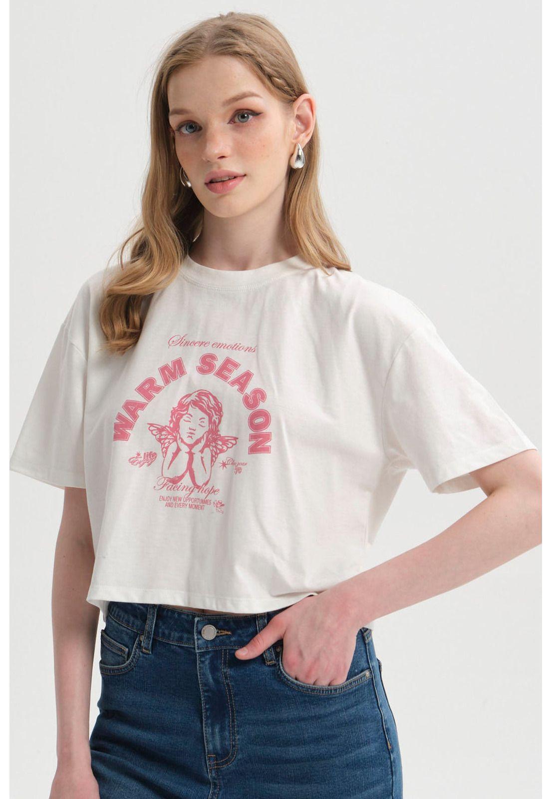 Polera Mujer Print Crop Crudo-0