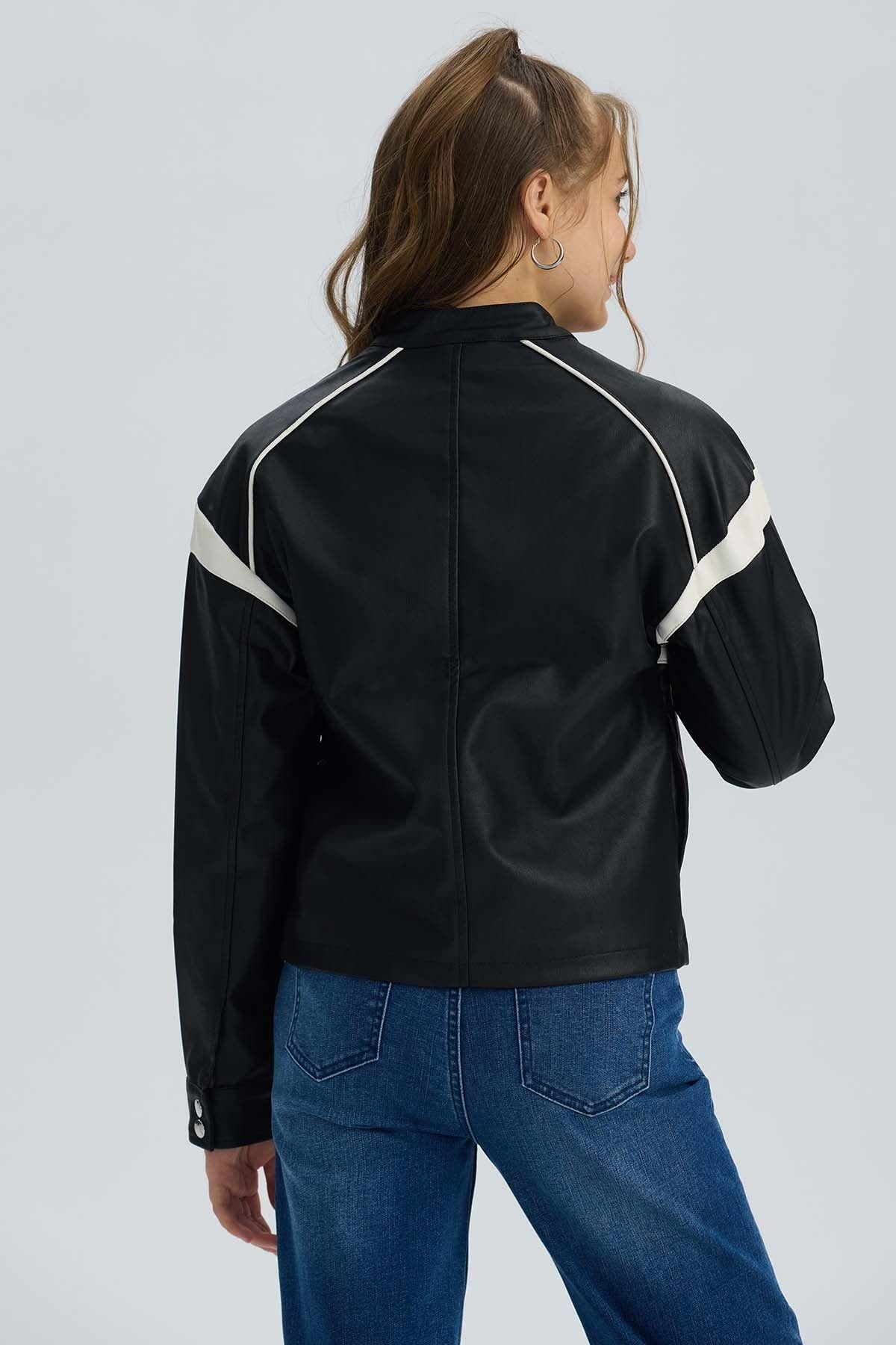 Chaqueta Niña Efecto Cuero Negro-2