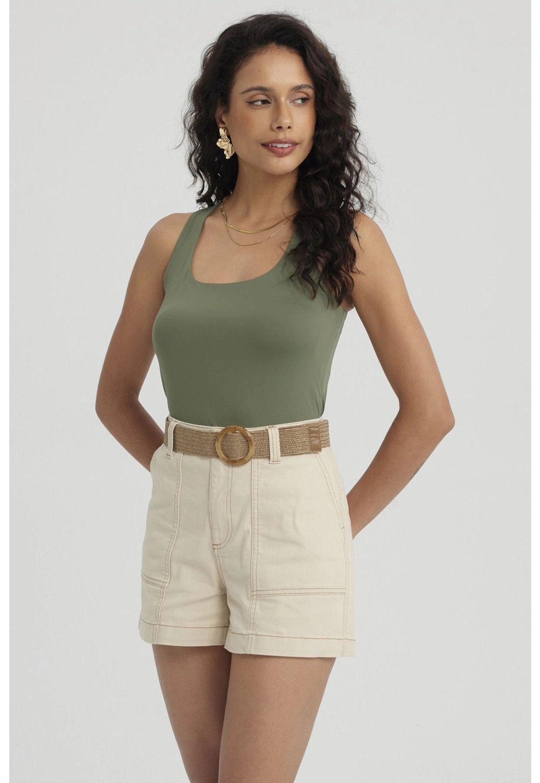 Polera Mujer Lisa Doble Capa Verde Musgo-3