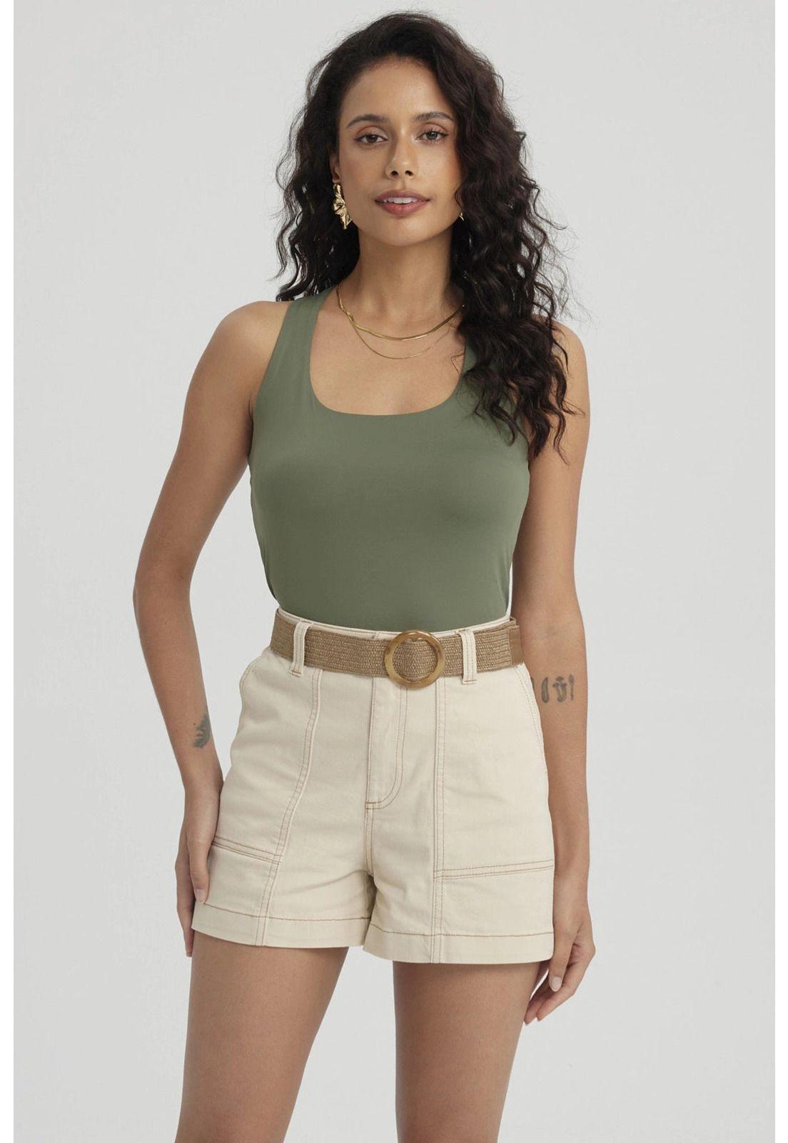 Polera Mujer Lisa Doble Capa Verde Musgo-4