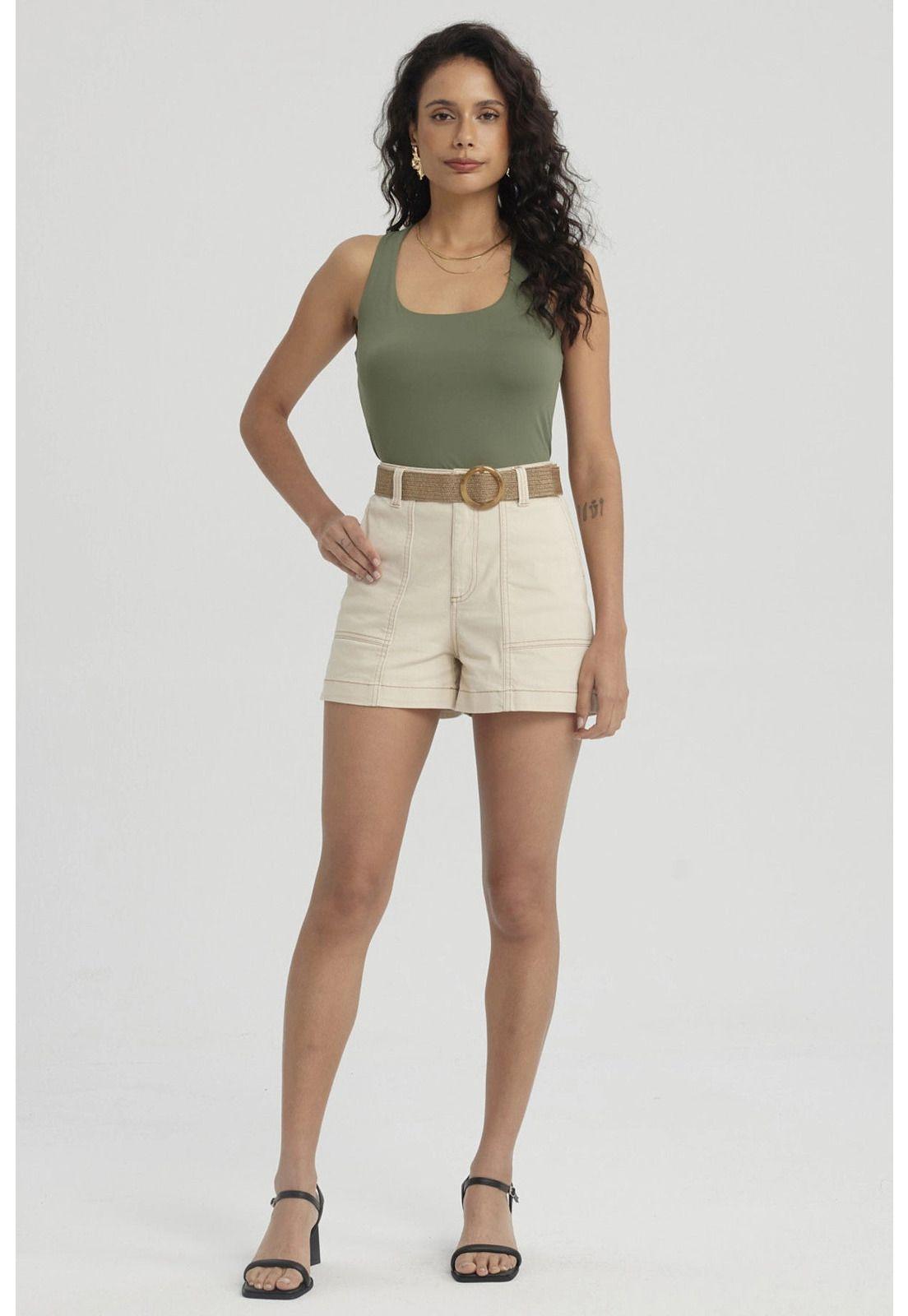 Polera Mujer Lisa Doble Capa Verde Musgo-7