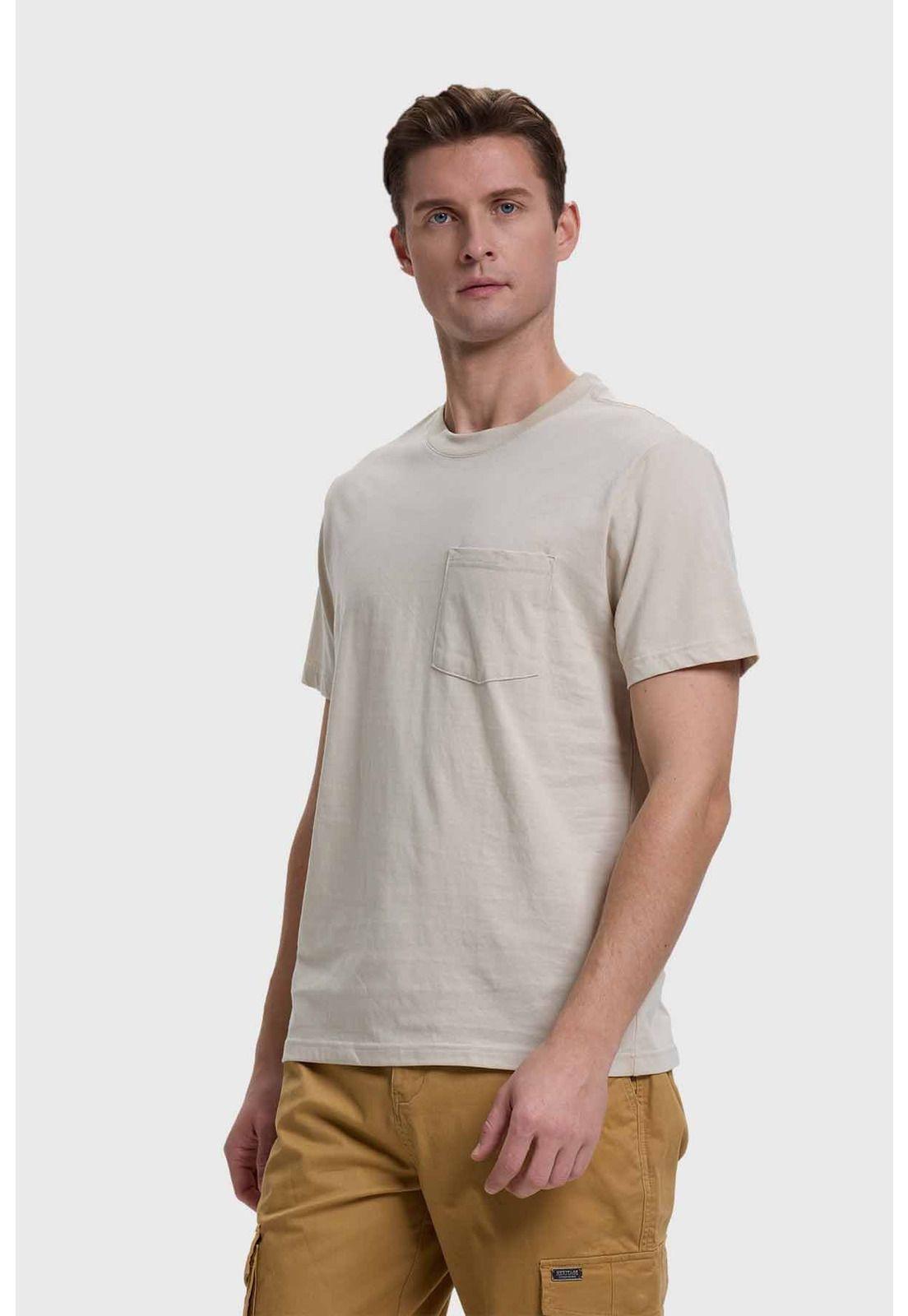 Polera Hombre Básica Con Bolsillo Beige - ll-1
