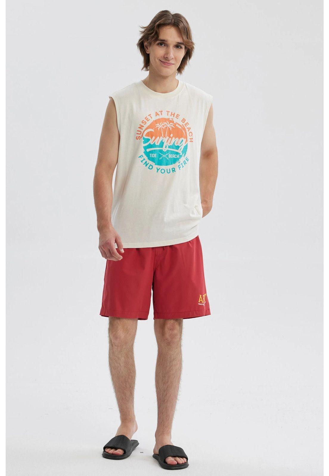 Short De Baño Hombre Liso Rojo-3