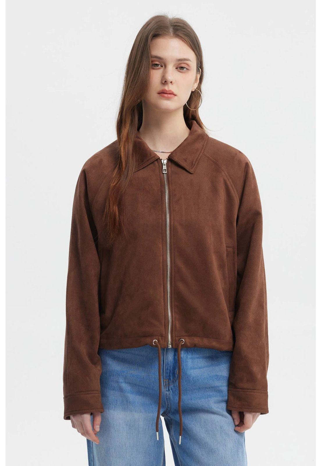 Chaqueta Mujer Slim Cuello Camisero Café Oscuro-0