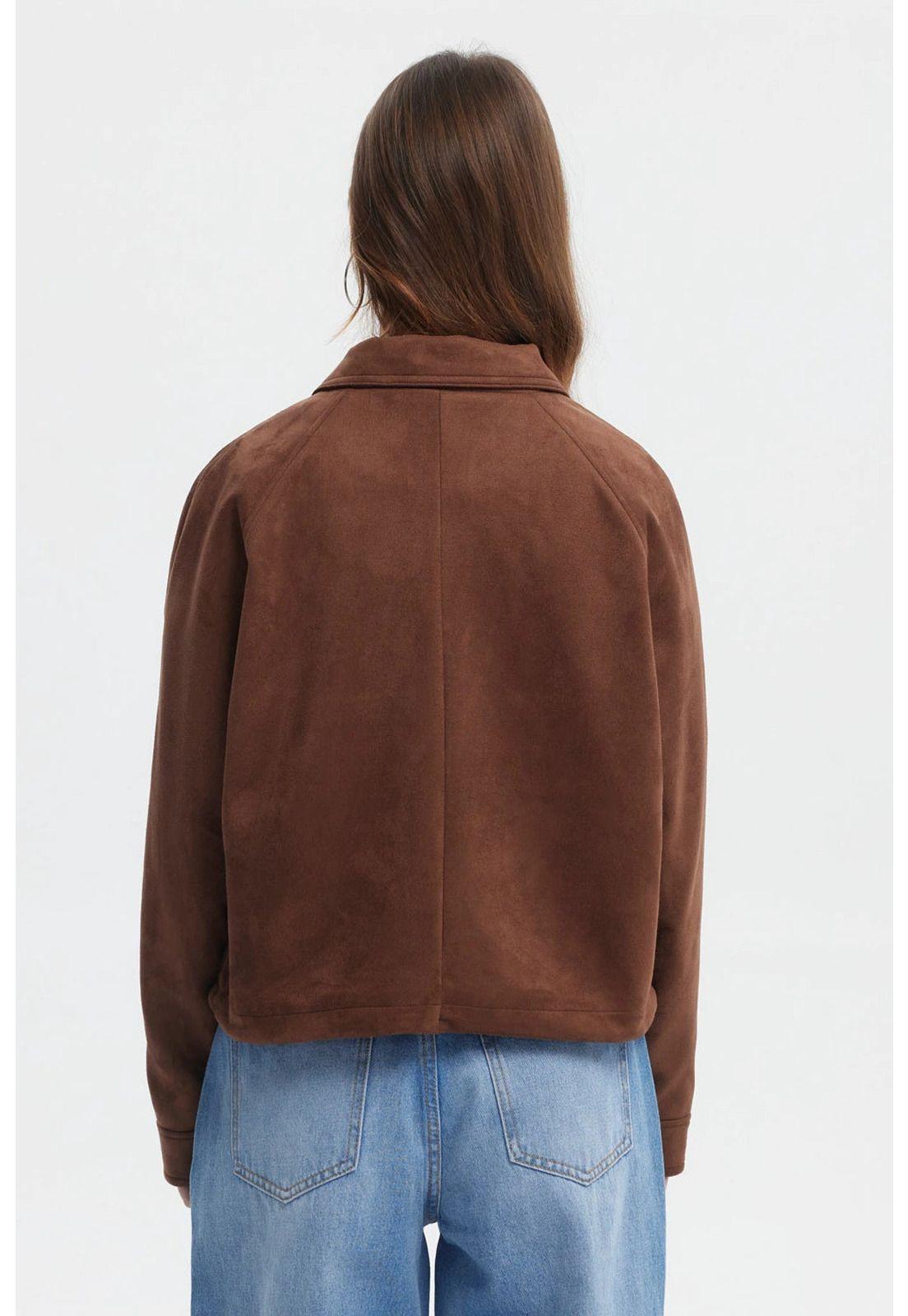 Chaqueta Mujer Slim Cuello Camisero Café Oscuro-2