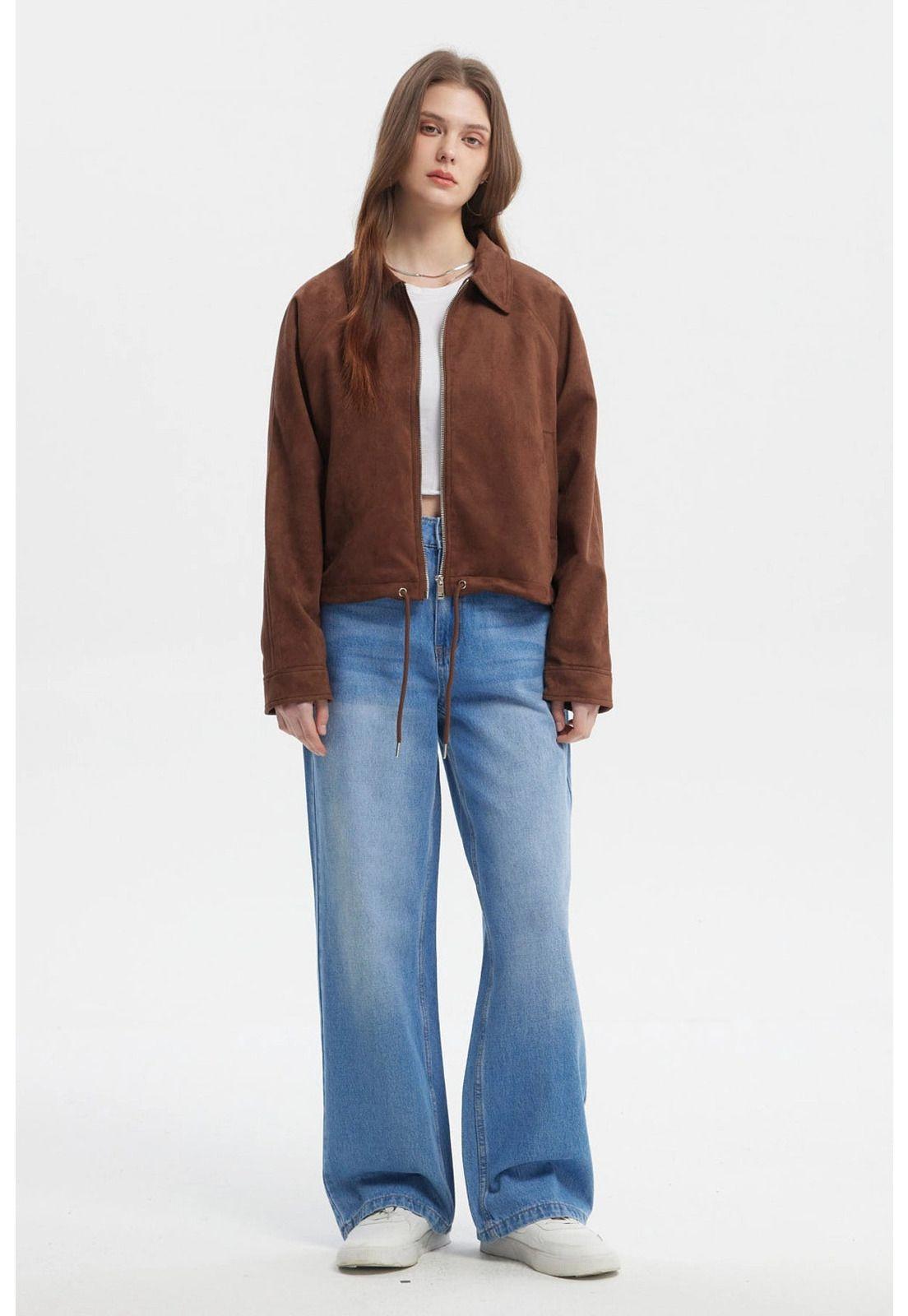 Chaqueta Mujer Slim Cuello Camisero Café Oscuro-3