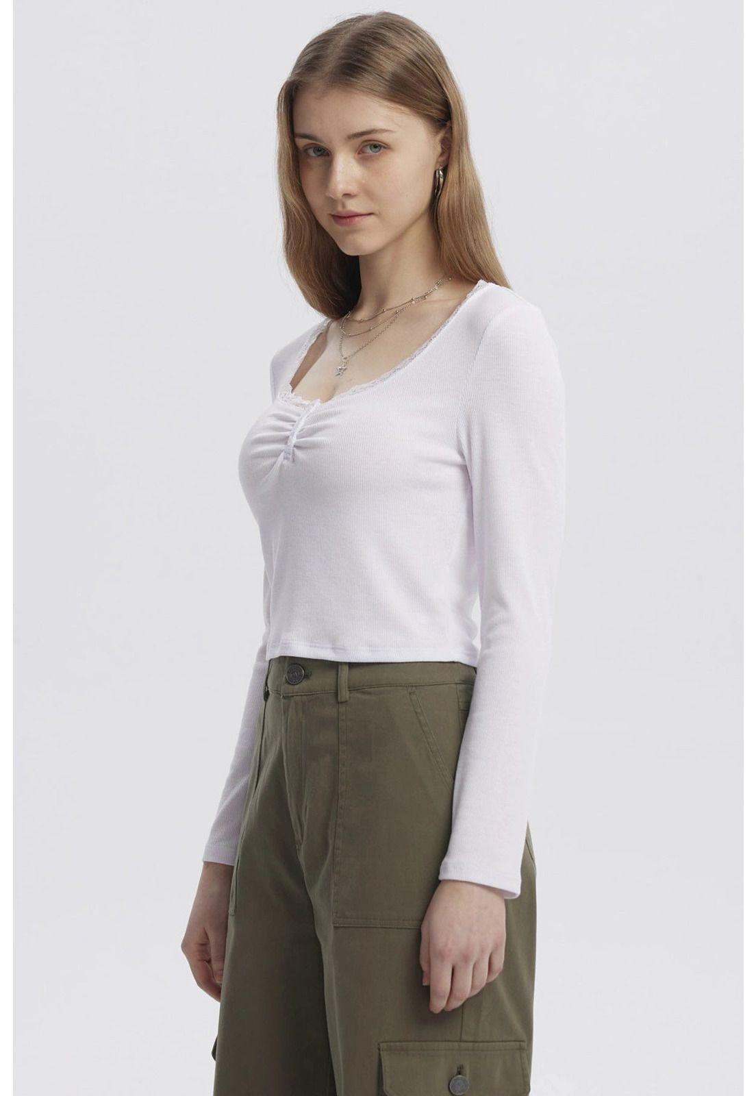 Polera Mujer Cuello V Ajustado Blanco-1