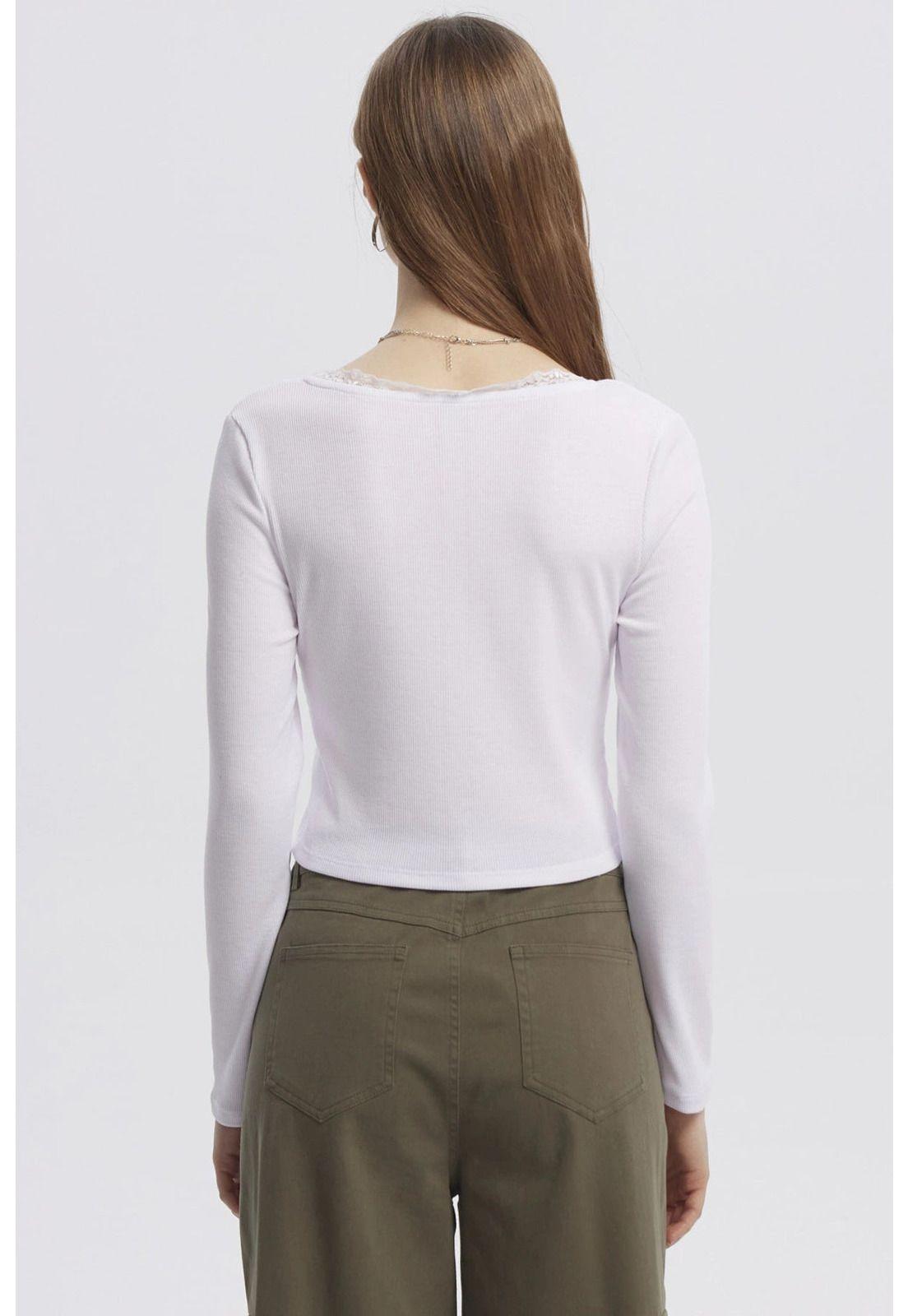 Polera Mujer Cuello V Ajustado Blanco-2