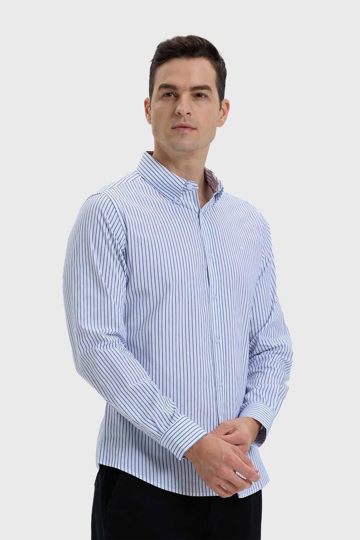 Camisa Hombre Slim Fit Rayas Blanco-1