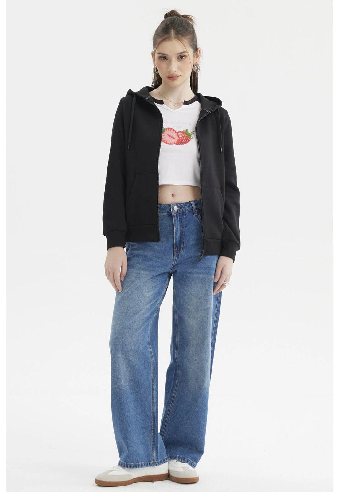 Polerón Mujer Abierto Hodie Negro-3