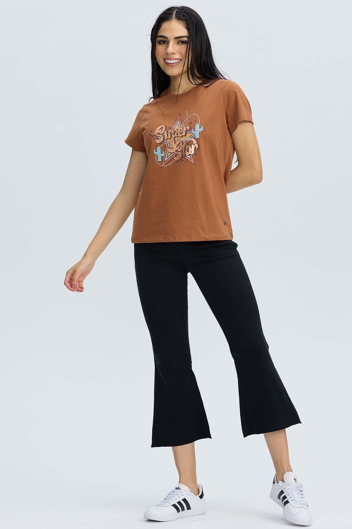 Polera Mujer Básica Print Camel-3