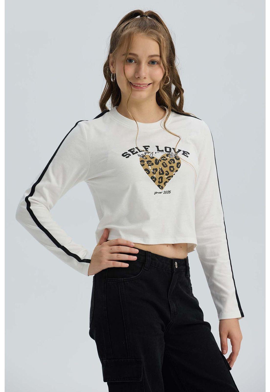 Polera Niña Bordado Parche Blanco-0