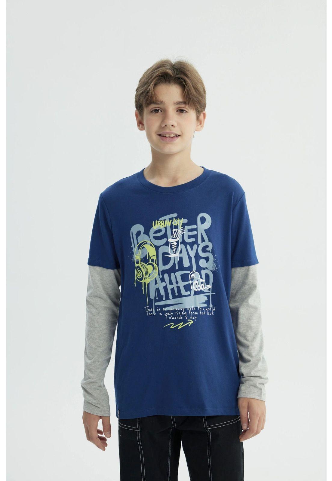 Polera Niño Básica Print Azul - lll-0