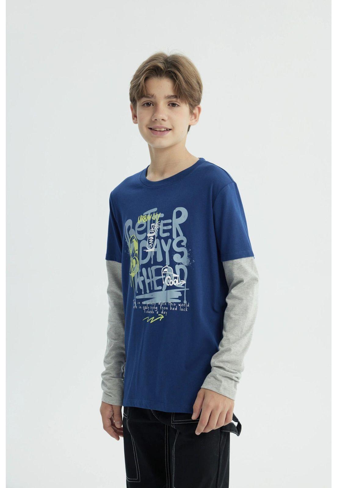 Polera Niño Básica Print Azul - lll-1