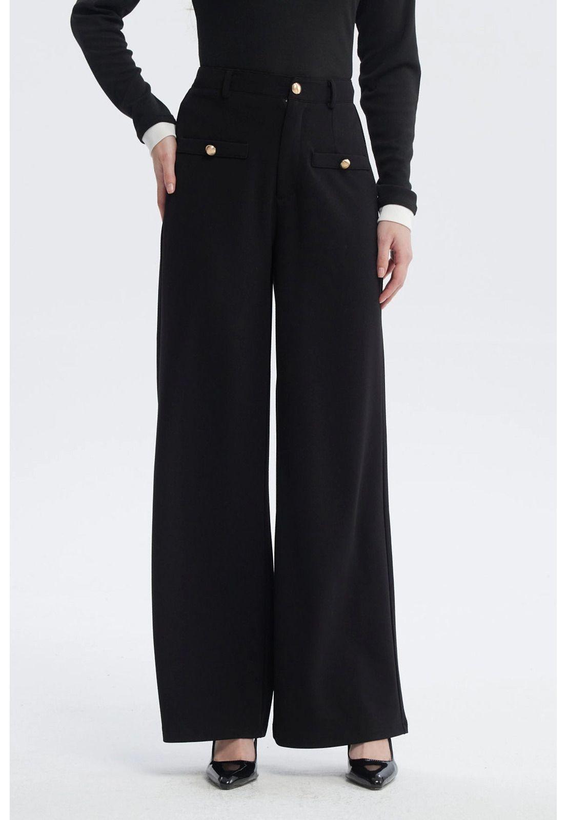 Pantalón Mujer Wide Leg Negro - lV-0