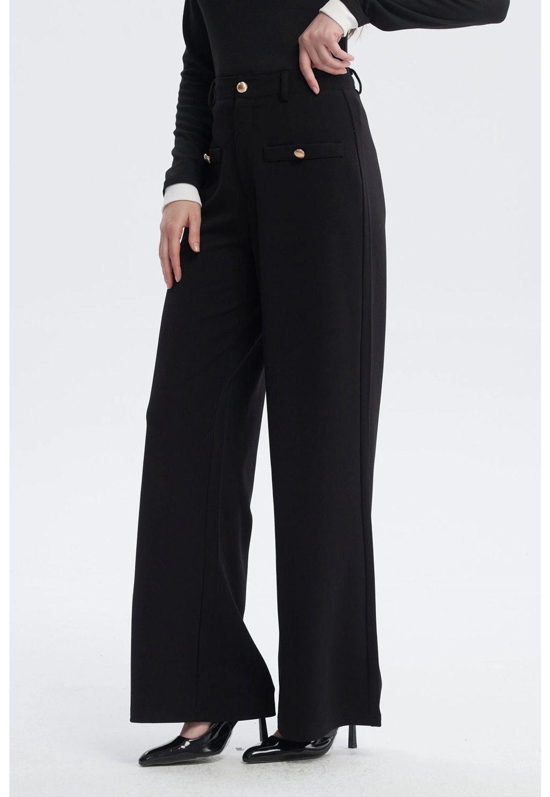 Pantalón Mujer Wide Leg Negro - lV-1