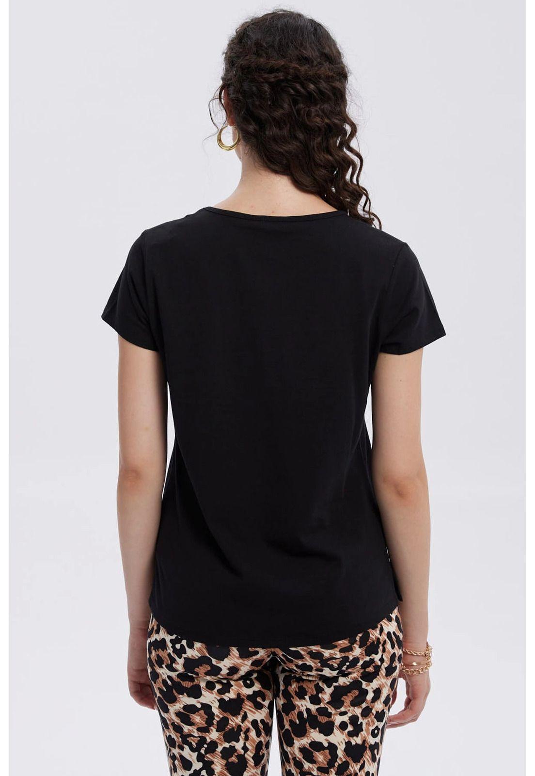 Polera Mujer Print Aplicación Folia Negro-2